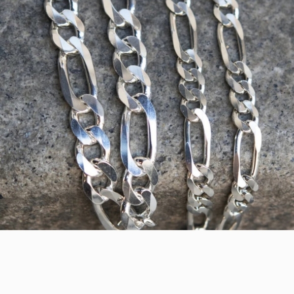 Mens Womens 18k White Gold Over Sterling Silver 20" Figaro Necklace Chain - Picture 6 of 9